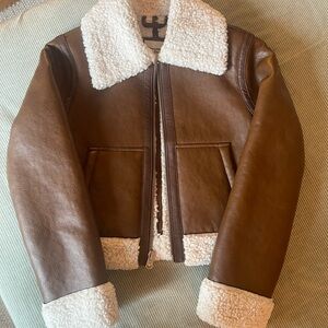 Abercrombie & Fitch Brown Leather Jacket with White Accents